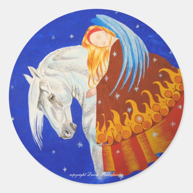 Horse and Angel Classic Round Sticker (Front)