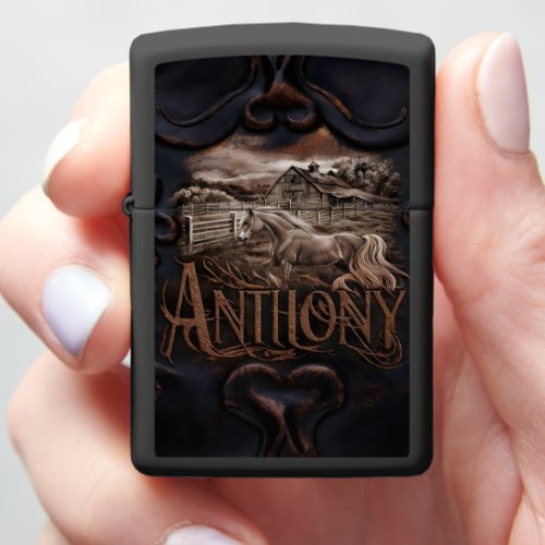 Horse and Barn at Sunset Zippo Lighter