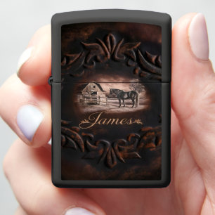 Horse and Barn Carving Zippo Lighter