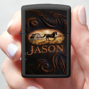 Horse And Barn Engraved Sign Zippo Lighter