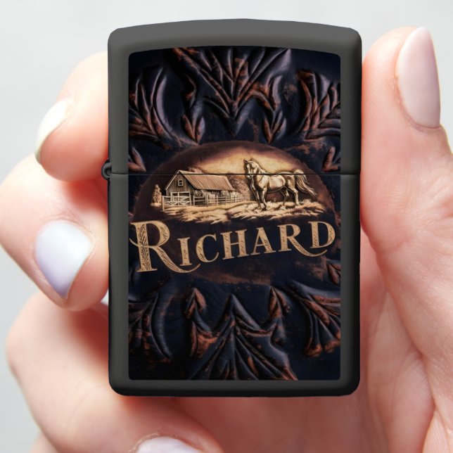 Horse and Barn Farm Sign Zippo Lighter (In Hand)