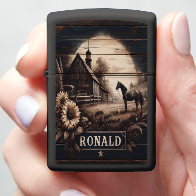 Horse And Barn Under Moonlight Zippo Lighter (In Hand)