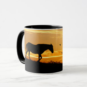 Horse and Birds Silhouetted in Sunrise Mug
