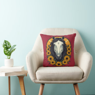 Horse And Black Eyed Susan Flowers Throw Pillow