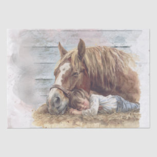 Horse And Boy In Barn Asleep "Best friends" Tissue Paper
