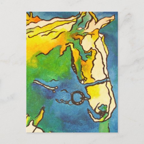 Horse and Bridle Colorful Black Outline Art  ho Postcard