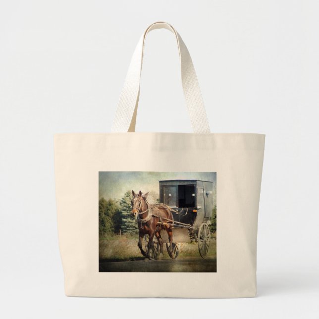 Horse and Buggy in Rural Iowa Large Tote Bag (Front)