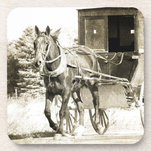 Horse and Buggy Sepia Beverage Coaster (Front)