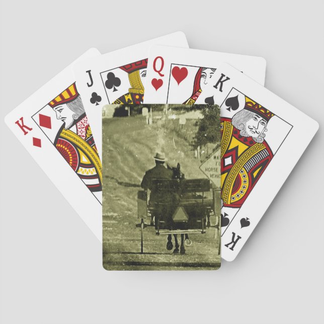 Horse and Buggy Sepia Grunge Poker Cards (Back)