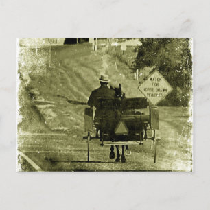 Horse and Buggy Sepia Grunge Postcard