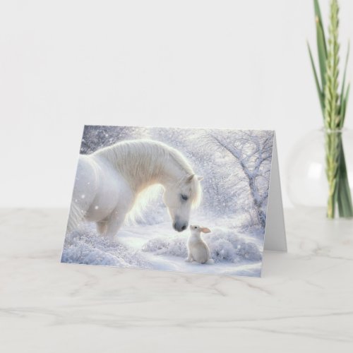 Horse and Bunny Rabbit in the Snow Charming  Card