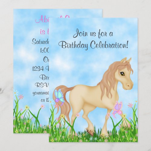 Horse and Butterflies Birthday Invitation