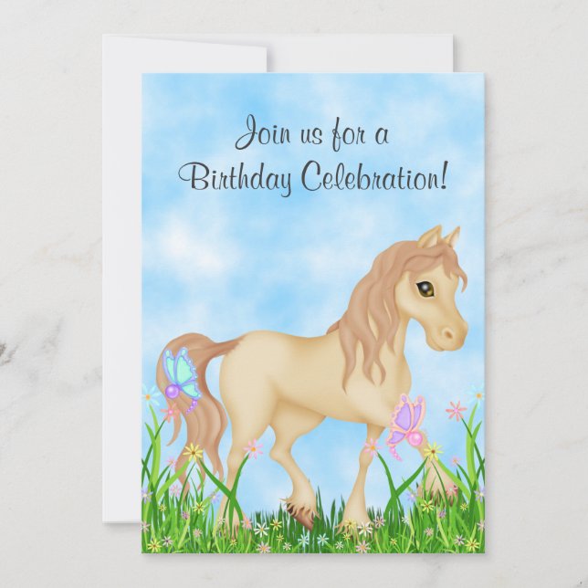 Horse and Butterflies Birthday Invitation (Front)