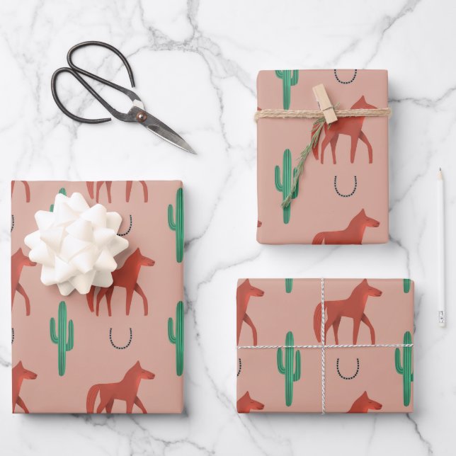 Horse and Cactus Wrapping Paper Sheets (Front)