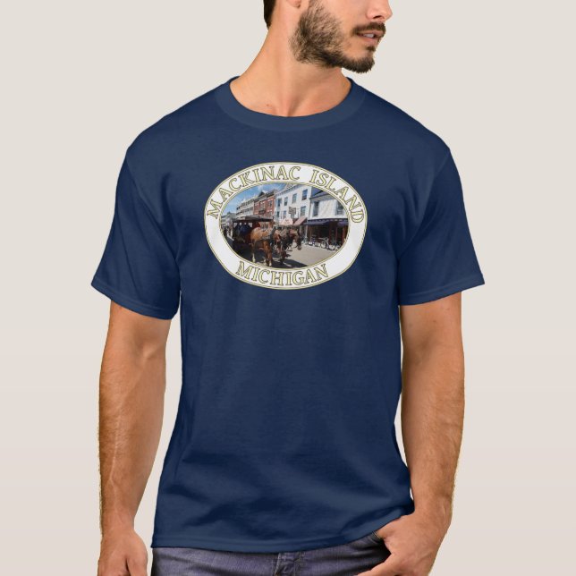 Horse and Carriage in Downtown Mackinac Island, MI T-Shirt (Front)