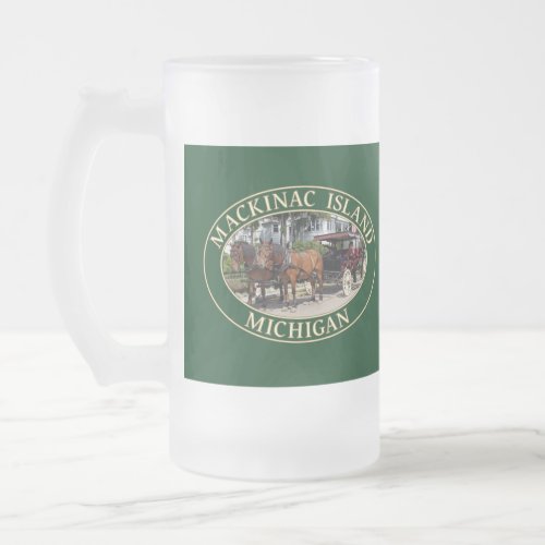 Horse and Carriage on Historic Mackinac Island MI Frosted Glass Beer Mug