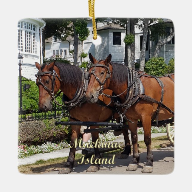 Horse and Carriage on Mackinac Island, Michigan Ceramic Ornament (Front)