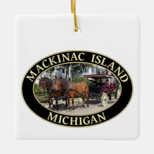 Horse and Carriage on Mackinac Island, Michigan Ceramic Ornament
