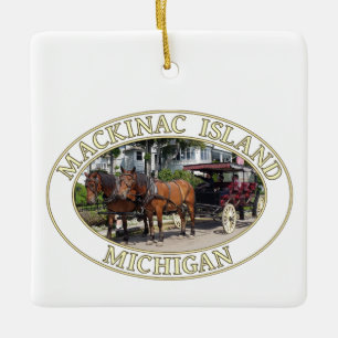 Horse and Carriage on Mackinac Island, Michigan Ceramic Ornament