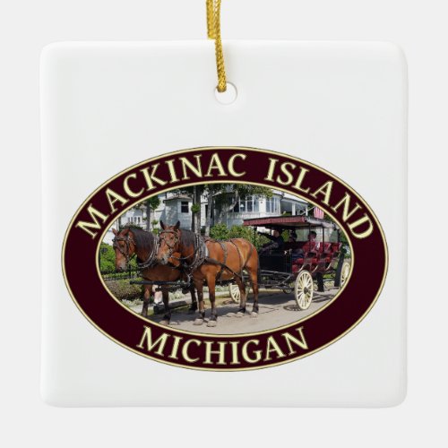 Horse and Carriage on Mackinac Island Michigan Ceramic Ornament