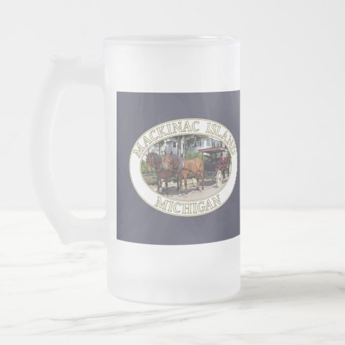 Horse and Carriage on Mackinac Island Michigan Frosted Glass Beer Mug