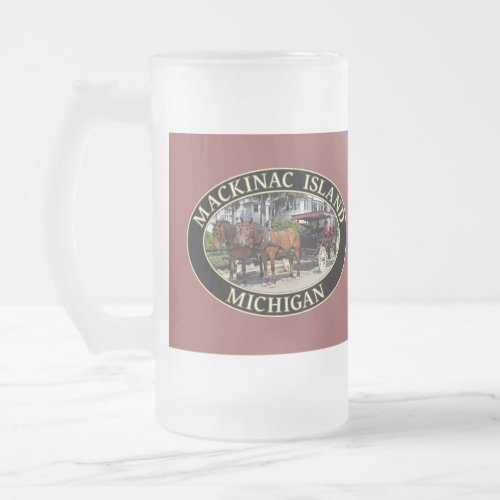 Horse and Carriage on Mackinac Island Michigan Frosted Glass Beer Mug