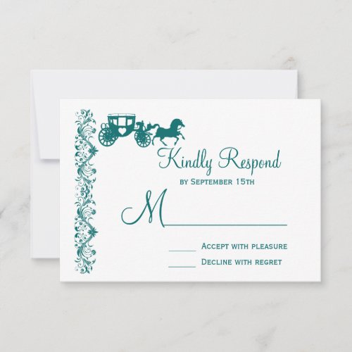 Horse and Carriage Teal Blue Wedding RSVP Cards