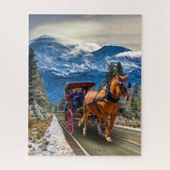 Horse And Carriage With Mount Shasta Jigsaw Puzzle by CNelson01 at Zazzle