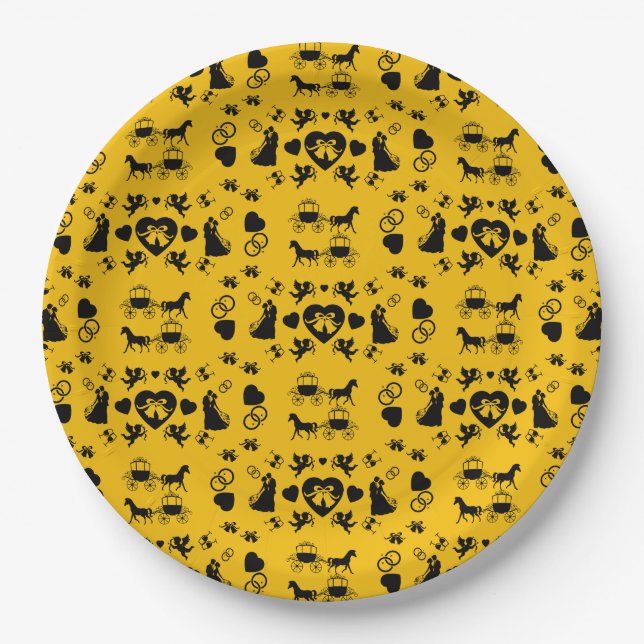 Horse And Cart Romantic Wedding Paper Plates (Front)