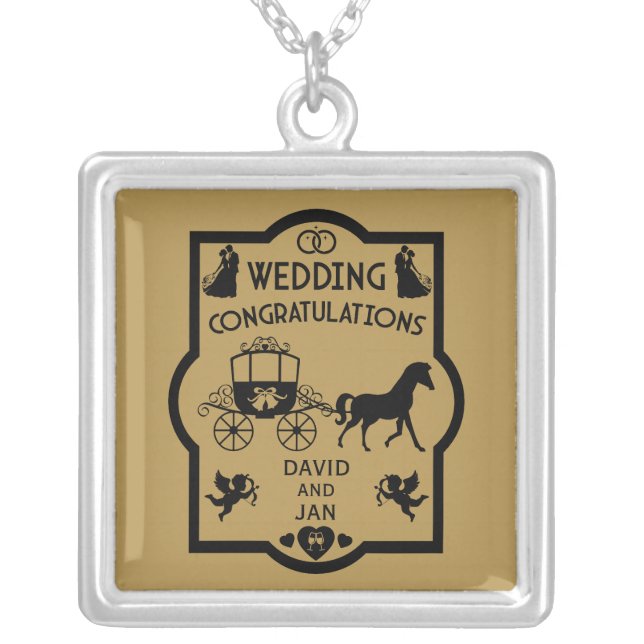 Horse And Cart Romantic Wedding Silver Plated Necklace (Front)