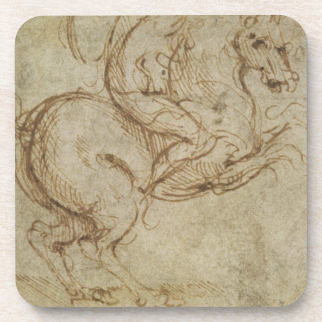 Horse and Cavalier (pen and ink on paper) Beverage Coaster (Front)