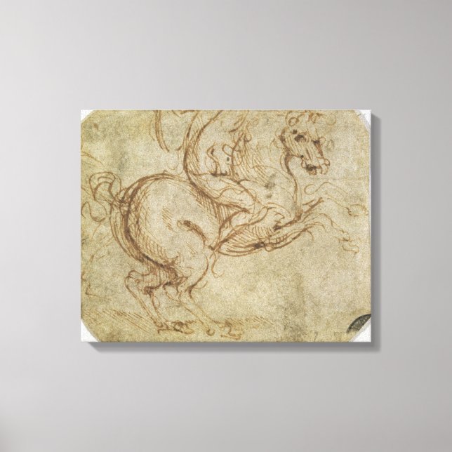 Horse and Cavalier (pen and ink on paper) Canvas Print (Front)