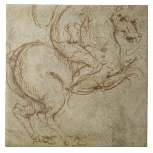 Horse and Cavalier (pen and ink on paper) Ceramic Tile