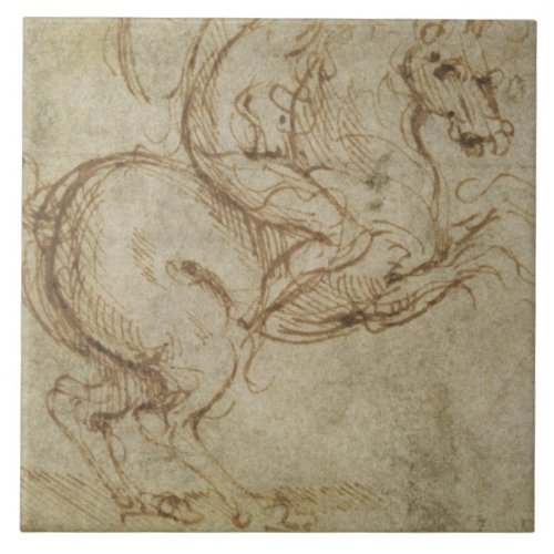 Horse and Cavalier pen and ink on paper Ceramic Tile