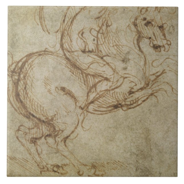 Horse and Cavalier (pen and ink on paper) Ceramic Tile (Front)