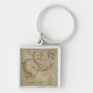 Horse and Cavalier (pen and ink on paper) Keychain
