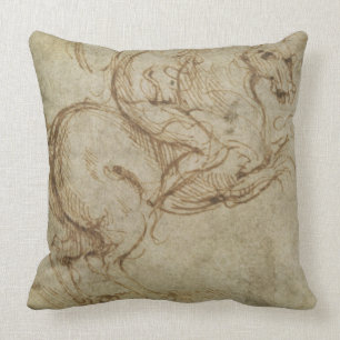 Horse and Cavalier (pen and ink on paper) Throw Pillow