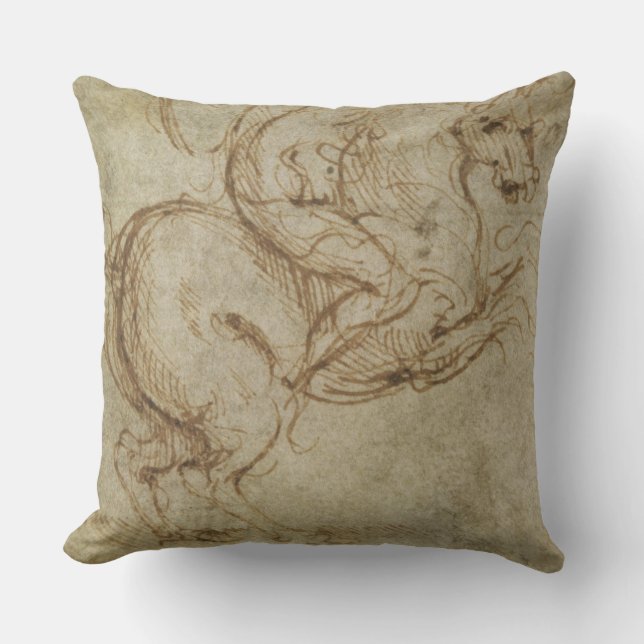 Horse and Cavalier (pen and ink on paper) Throw Pillow (Front)