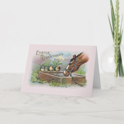 Horse and Chicks Vintage Easter Holiday Card