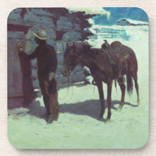 Horse and Cowboy Winter Snow Beverage Coaster
