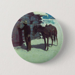 Horse and Cowboy Winter Snow Button