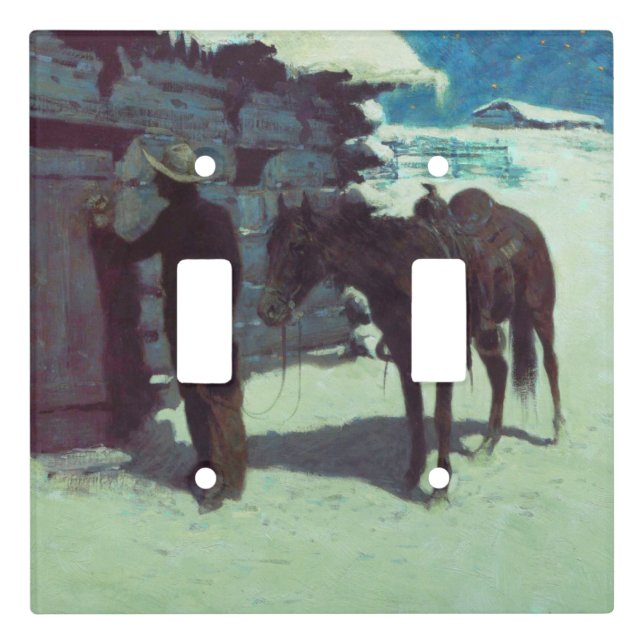 Horse and Cowboy Winter Snow Light Switch Cover (Front)
