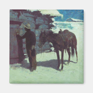 Horse and Cowboy Winter Snow Magnet