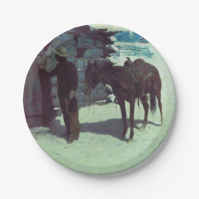 Horse and Cowboy Winter Snow Paper Plates (Front)