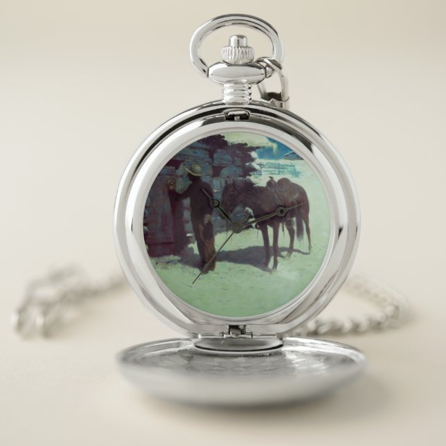 Horse and Cowboy Winter Snow Pocket Watch (Inside)