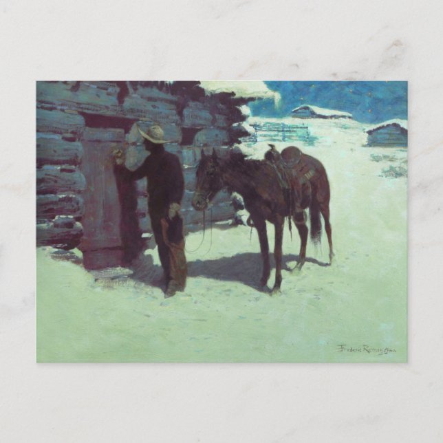 Horse and Cowboy Winter Snow Postcard (Front)