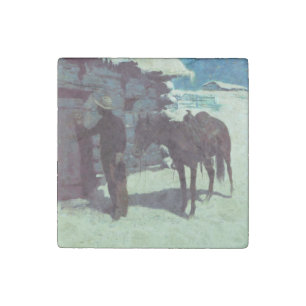 Horse and Cowboy Winter Snow Stone Magnet