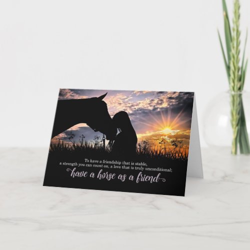 Horse and Cowgirl at Sunset Friendship Card