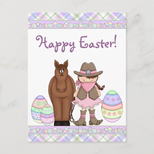 Horse and Cowgirl Happy Easter Postcard