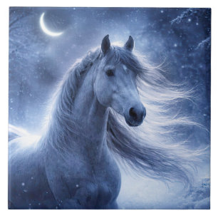 Horse and Crescent Moon Beautiful Art Ceramic Tile